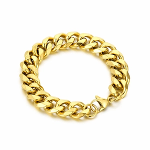 Classic golden stainless steel Cuban link bracelet for men and women with lobster clasp