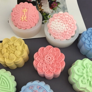 Silicone mooncake mold set with floral patterns and Mid-Autumn festival designs