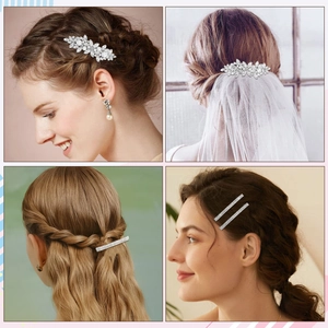 Elegant silver hair accessory set with marquise glass rhinestones and pearls for weddings