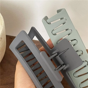 Matte Morandi large rectangular hair claw clips in dark grey and light bean green colors
