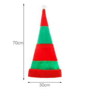 Extra long red and green striped plush Christmas elf hat with pompom 70x30cm size