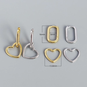 S925 sterling silver heart drop earrings set in gold and silver finish with dimensions