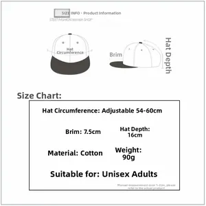 Size information and dimensions chart for the adjustable cotton baseball cap