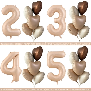 Detail view of 40-inch number and heart balloon sets in vintage cream and caramel colors