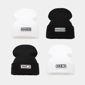 Knitted Beanie Hat Acrylic Warm Battery Percentage Patch Streetwear Hip Hop Casual Skull Cap For Men Women