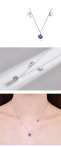 Detailed S925 sterling silver Scorpio necklace with purple crystal and zodiac pendants