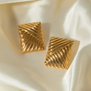 Minimalist 18K gold plated stainless steel earrings with diagonal stripe design
