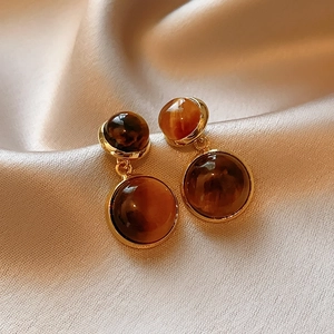 Vintage Maillard style tiger eye stone drop earrings with elegant gold-plated finish