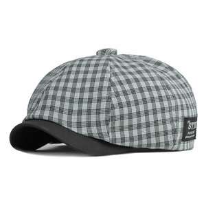 Casquette gavroche rétro à carreaux noir et gris pour l'été en coton avec visière courte