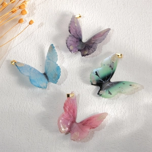 Set of four 3D gradient resin butterfly charms with gold foil for DIY jewelry making