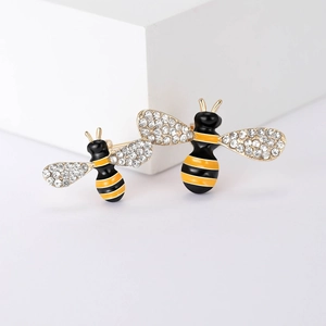 Fashion Cute Enamel Honey Bee Brooch Set Alloy Rhinestone Insect Pin For Women Clothing Accessories Jewelry Gift