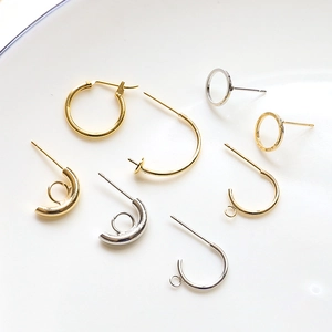 C-Shape Earring Posts Copper 18K Real Gold Plated Semi-Circle With Hanging Loop 925 Sterling Silver Earring Post DIY