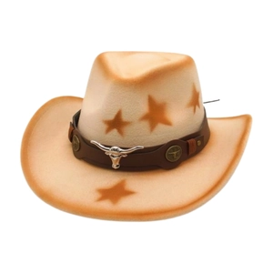 Vintage western cowboy hat with gradient felt finish and silver bull head metal emblem