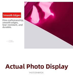 Detail of rose red foil pouch showing heat-sealed edges and durable tear-resistant texture