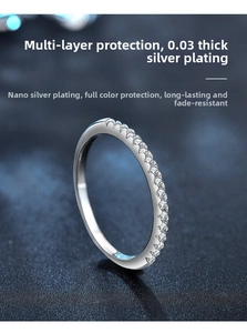 Macro shot of silver eternity ring with protective coating and durable electroplating