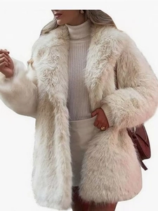 Manteau Femme Élégant Longue Fourrure Synthétique Revers Moelleux Veste Renard Hiver Chaud Peluche Épais Mode