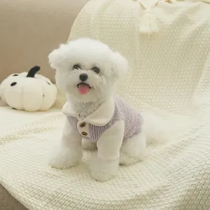 Soft fleece pet sweater for small dogs featuring contrast sleeves and collar with buttons