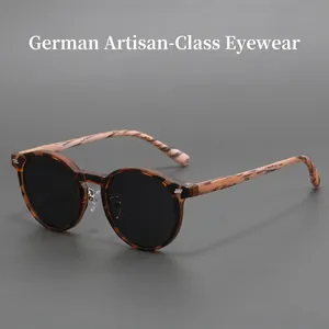 Retro Round Sunglasses UV400 Protection Matte Finish Patterned Legs Vintage Eyewear For Men Women