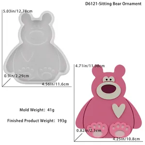 DIY silicone mold for cute sitting bear with heart pattern for home decor crafts