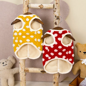 Fleece pet vest with 3D dots for cats and dogs in vibrant red and yellow colors