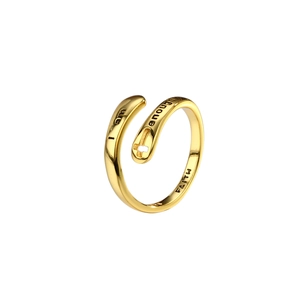 Anello aperto in argento S925 dorato con croce traforata e incisione I am enough