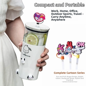 Close-up of 10mm cartoon character dust plugs for reusable straws and drinking cups