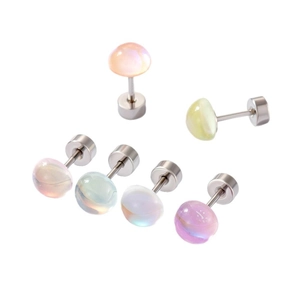Three pairs of screw-back titanium earrings featuring dreamy iridescent moonstone beads