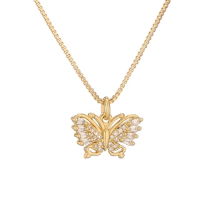 Elegant gold-plated butterfly pendant necklace with sparkling cubic zirconia on box chain