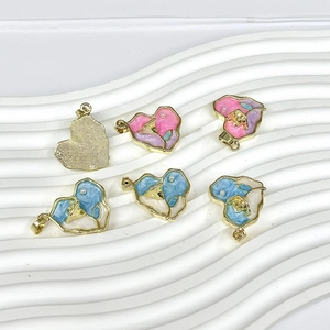 Vintage heart pendant with enamel rose oil painting and pearl accents in gold finish