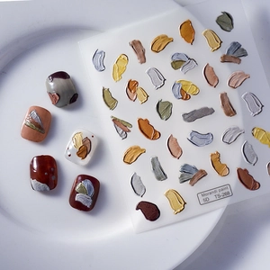 5D embossed Morandi oil painting style nail art stickers with relief texture effects