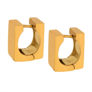 Chic 18K gold-plated geometric square earrings with high-polish finish for women