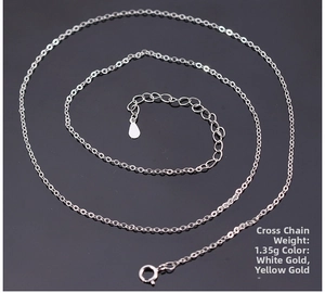 Detail of S925 sterling silver cross chain with lobster clasp and teardrop charm