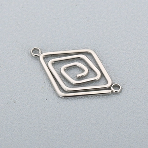 Silver geometric hollow rhombus pendant with spiral pattern for DIY necklace making