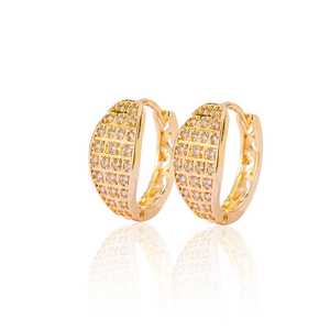 Elegant gold huggie hoop earrings featuring a square matrix of sparkling white zircons
