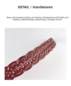 Detailed close-up showing the tight texture of this handmade woven burgundy leather belt