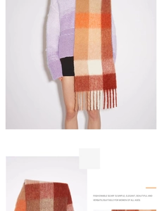 Détail d'une écharpe à carreaux multicolore douce avec franges et style sur mannequin