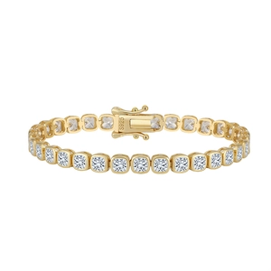 Bracelet de Tennis de Luxe en Argent Sterling 925 pour Femmes Strass Carrés Scintillants Pierres Précieuses Taille Carrée Bijoux Cadeau