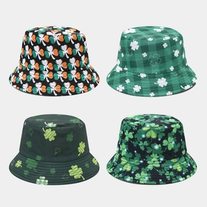 Shamrock Bucket Hat St Patricks Day Reversible Clover Print Foldable Polyester Sun Protection Outdoor Holiday Fashion