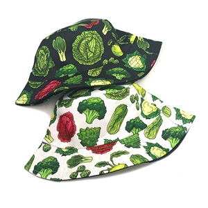 Outdoor sun hats with vegetable prints in black and white styles for men and women