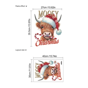 Cartoon Christmas cow wall sticker with Mooey Christmas text and layout size specifications