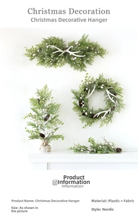 Detailed view of white berry wreath and pine tree decorations in Nordic minimalist style