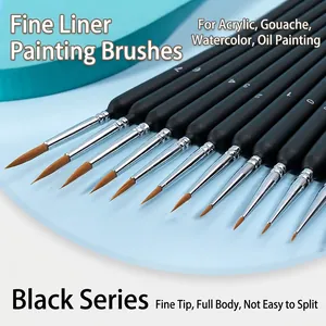 11-piece fine detail paint brush set with black matte handles for watercolor and oil