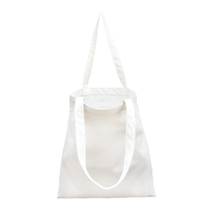 Close-up of a minimalist white canvas tote bag featuring a retro butterfly print