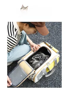Detail view of the yellow breathable pet carrier with mesh window and top zipper