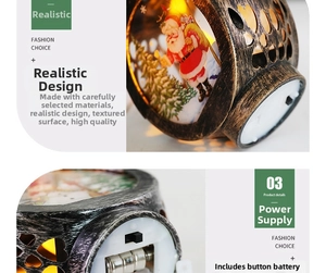 Detail of vintage Christmas lantern showing the battery compartment and power switch