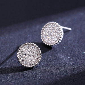 Elegant S925 sterling silver round stud earrings with micro-pave cubic zirconia stones