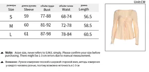 Detailed size chart in CM for long sleeve top with Asian sizing guide and measurements