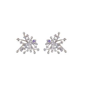 French style silver earrings with irregular zircon pearls in a fireworks starburst design