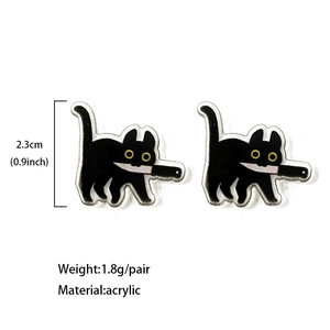 Lustige schwarze Katze mit Messer Acryl Halloween Ohrstecker für Damen und Mädchen