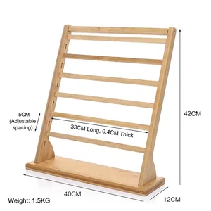 Bamboo 7-tier earring display stand with adjustable slats and natural wood grain
